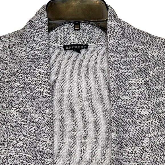 Express Womens Open Sweater Top Size XS Gray White Knit Cotton Polyester Blend - Picture 2 of 4